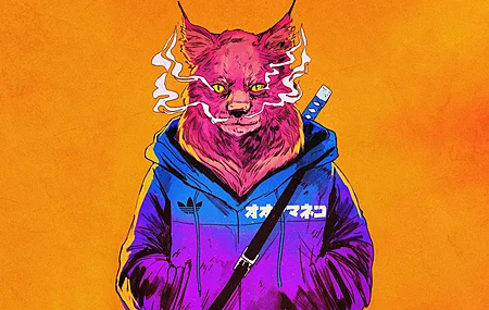 橙色背景 猫 动物 绘画 动画 抽象  电脑壁纸 4K壁纸