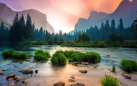 公园 天空 山脉 河流 树木 景观 日落 自然  电脑壁纸 4K壁纸