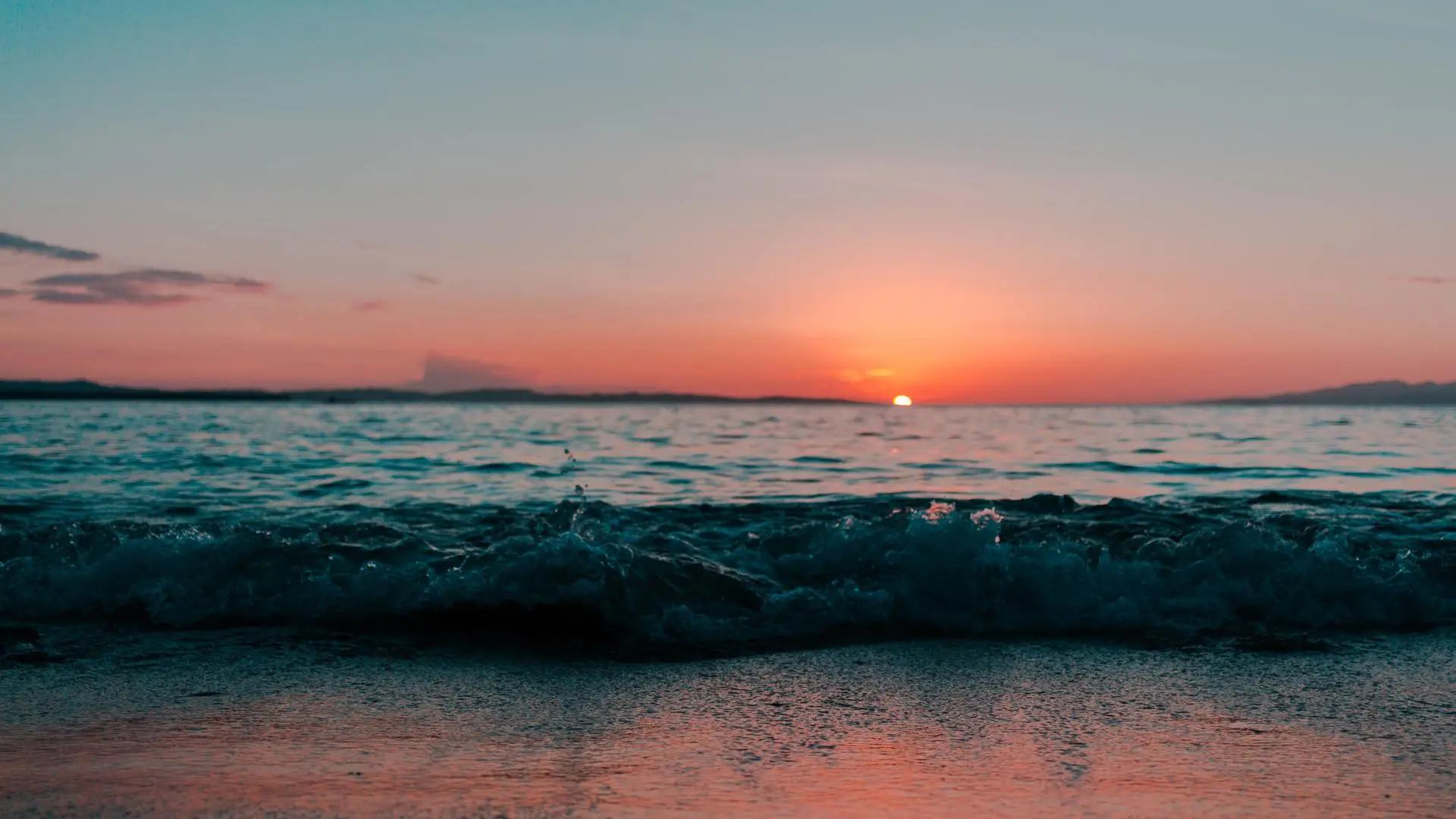 风景 海浪 日落 大海 景深 海滩  电脑壁纸 4K壁纸