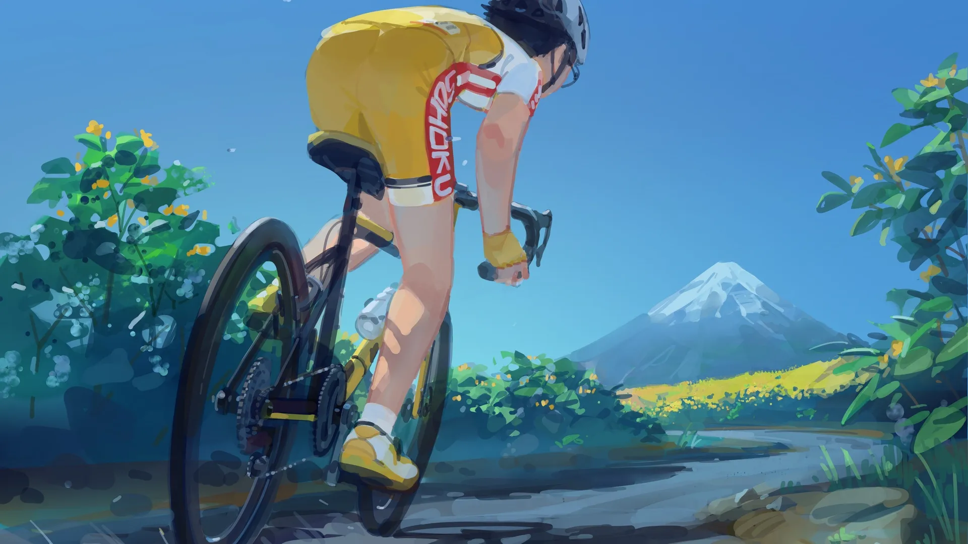  自行车 山地 运动 动漫 动画 蓝色 电脑壁纸 4K壁纸