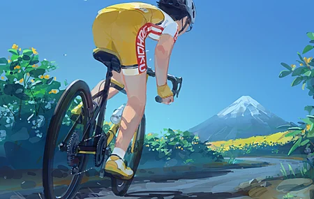  自行车 山地 运动 动漫 动画 蓝色 电脑壁纸 4K壁纸