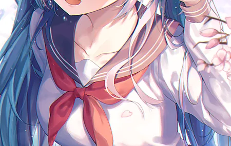  动漫 动漫女孩 初音 水 白色袜子 大腿 校服 樱花  手机壁纸 4K壁纸