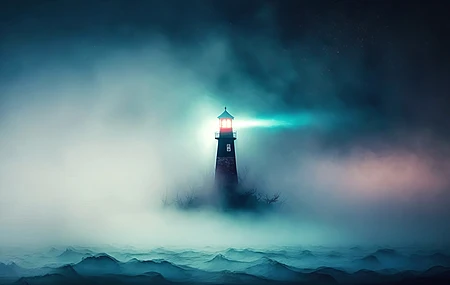 艺术 插图 薄雾 灯塔 大海 简单背景  电脑壁纸 4K壁纸