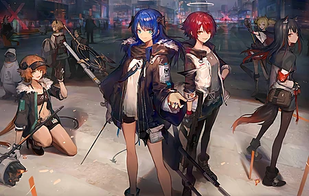 游戏 角色 红发 蓝发 武士 动漫女孩 游戏CG 艺术 尤西艾 武士 明日方舟 电脑壁纸 4K壁纸