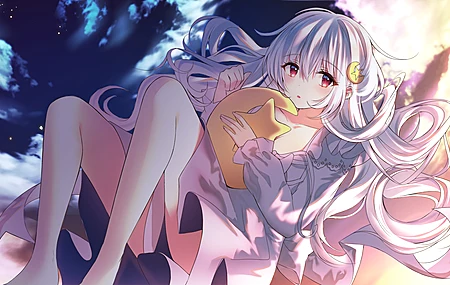 亚根 红眼睛 长发 动漫 动漫女孩 银发 连衣裙  电脑壁纸 4K壁纸