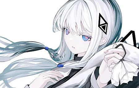 白发 蓝眼睛 简单背景 动漫女孩 白色背景 极简主义  电脑壁纸 4K壁纸