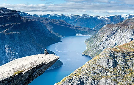自然 风景 挪威 山脉 峡湾 岩石 天空 云 全景 水 雪  电脑壁纸 4K壁纸