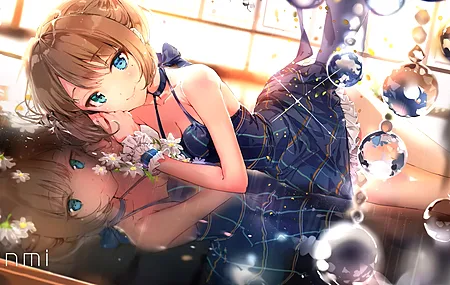 黑发 微笑 动漫 动漫女孩 连衣裙  灰姑娘  异瞳  电脑壁纸 4K壁纸