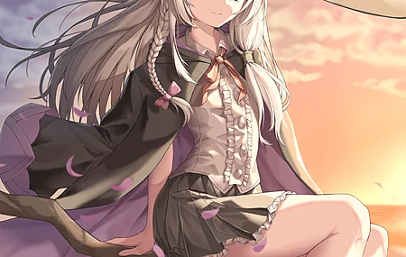 女巫 蓝眼睛  动漫女孩 动漫 巫师帽子 银发  手机壁纸 4K壁纸