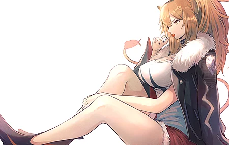  深色头发 马尾辫 动漫 动漫女孩 AI艺术 神枪手 兽耳 尾巴 棒棒糖 明日方舟 电脑壁纸 4K壁纸