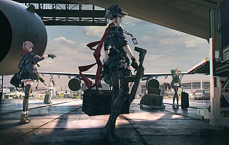 人物 持枪 女孩 机场 动漫女孩 枪 行李  电脑壁纸 4K壁纸