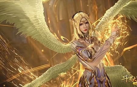 女性 金发女郎 蓝眼睛 红色 口红 幻想女孩 翅膀 幻想 斗罗大陆 游戏 电脑壁纸 4K壁纸