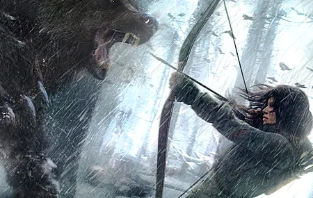 游戏 女孩 古墓丽影 弓箭 雪 熊 动物 绘画 概念设计 电脑壁纸 4K壁纸