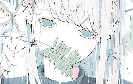 长发 动漫 动漫女孩 树叶 水 水滴    电脑壁纸 4K壁纸