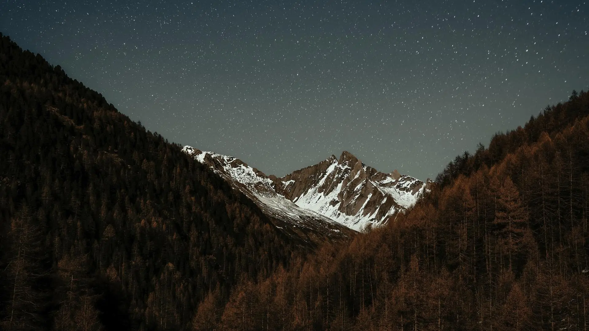 风景 星星 繁星 夜晚 山 雪 自然  电脑壁纸 4K壁纸