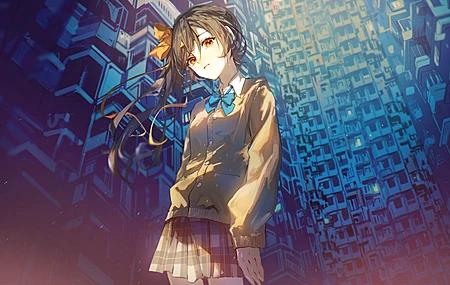  动漫女孩 虚拟 校服 头发  格子裙 动漫 裙子  电脑壁纸 4K壁纸