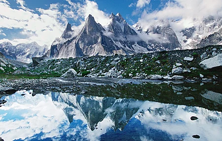  自然 水 反射 山 雪 云 巴基斯坦 山谷  电脑壁纸 4K壁纸