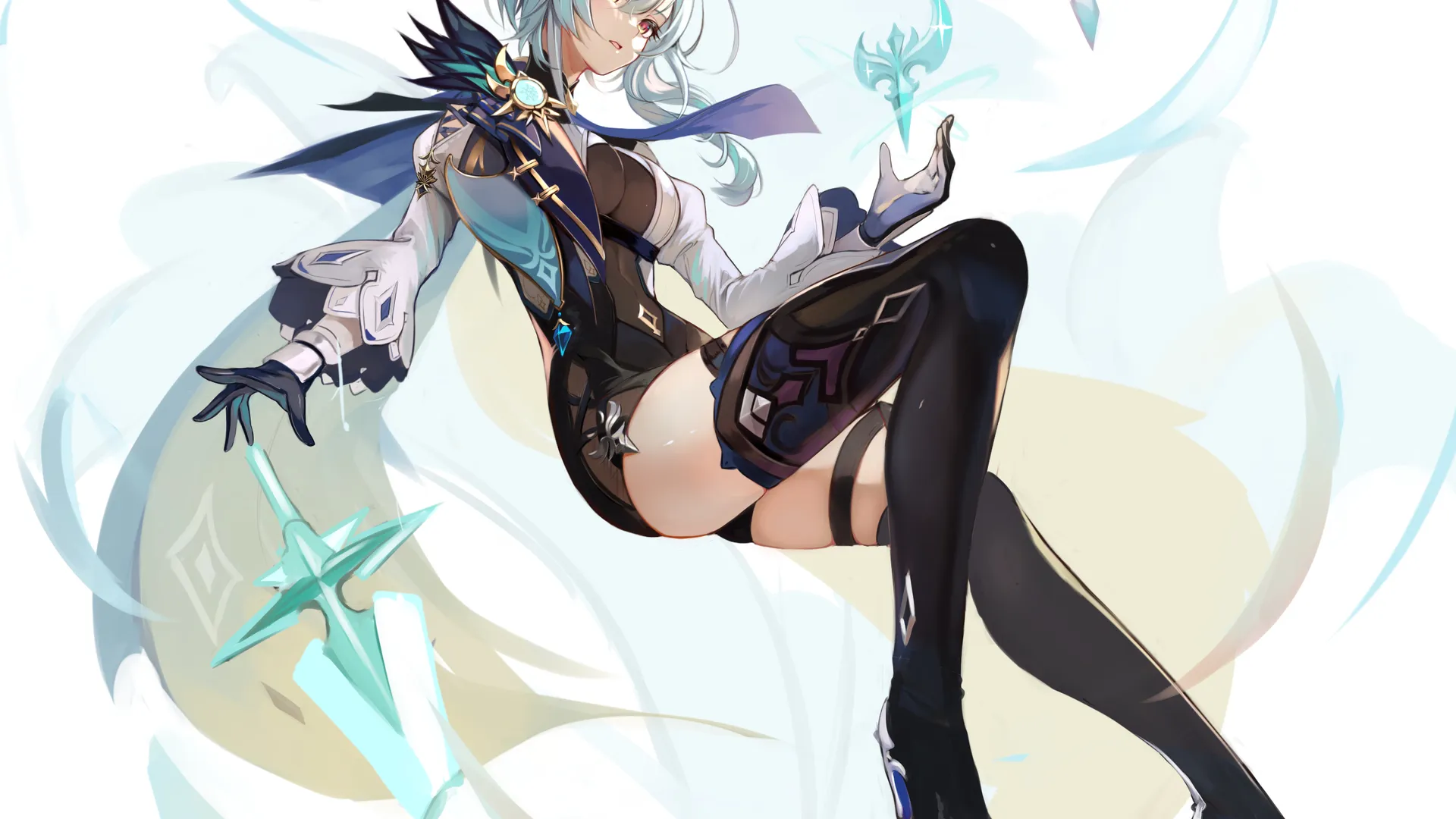  蓝发 动漫 动漫女孩 AI艺术 原神 尤拉 大腿  手机壁纸 4K壁纸