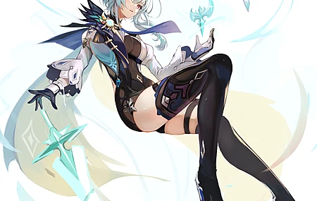  蓝发 动漫 动漫女孩 AI艺术 原神 尤拉 大腿  手机壁纸 4K壁纸