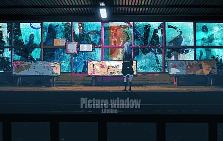 生命线 蓝色头发 长发 动漫 动漫女孩 火车站 黑色外套 涂鸦  电脑壁纸 4K壁纸