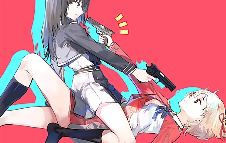 娇小 女孩  AI艺术 动漫 动漫女孩 枪  大腿  袜子 裙子 瞄准   电脑壁纸 4K壁纸