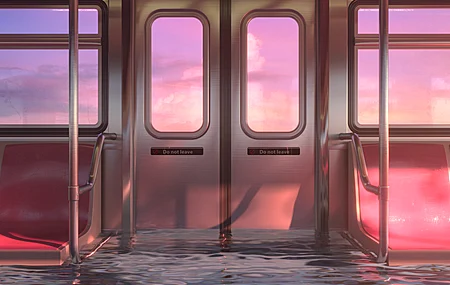AI艺术 插图 抽象 水 云 地铁 火车 艺术 天空  电脑壁纸 4K壁纸