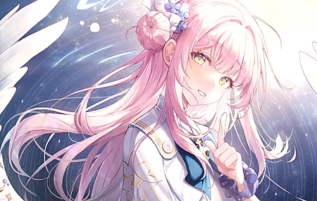 发髻 粉色头发 动漫 动漫女孩 米佐诺 蔚蓝档案 黄色眼睛 翅膀 头发 花  电脑壁纸 4K壁纸