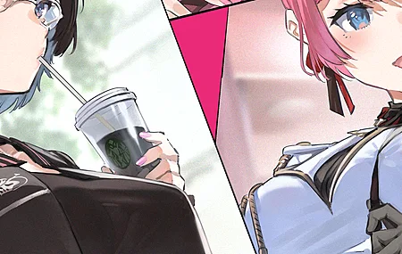 虚拟 动漫女孩 艺术 全息  头发 眼镜 饮料 手套 肖像 电话 心眼 脸红 饮酒 项链  手机壁纸 4K壁纸