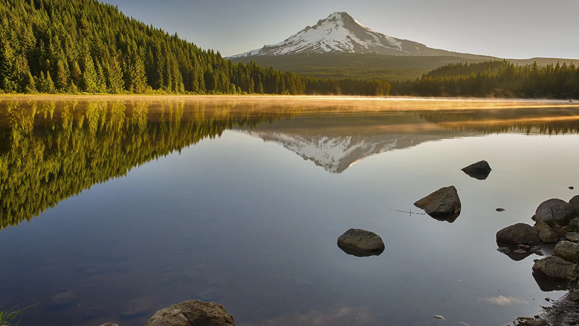 倒影 风景 摄影 日出 水 岩石 雪 树木 雪山 自然  电脑壁纸 4K壁纸