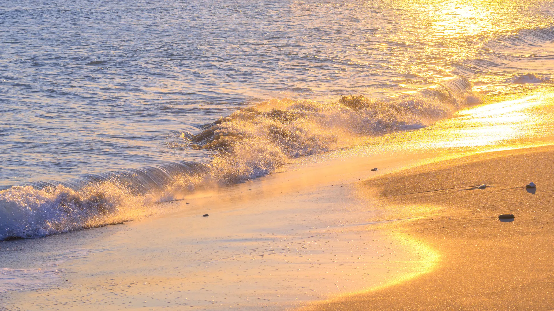 海滩 日落 水 沙子 阳光 波浪 自然  电脑壁纸 4K壁纸