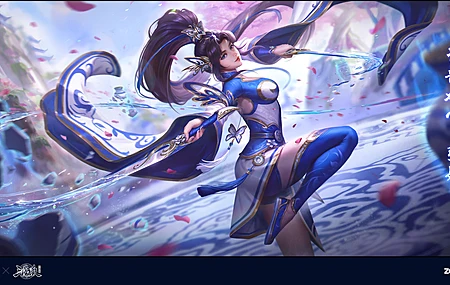 游戏 角色 马尾辫 长发 水 花瓣 天空 云 武器  电脑壁纸 4K壁纸