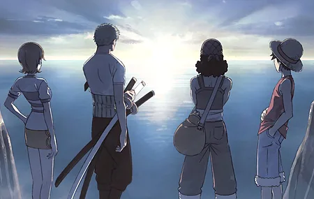 海贼王 路飞 数字艺术 动漫 动漫男孩 武士刀 动漫女孩 海盗 天空  电脑壁纸 4K壁纸