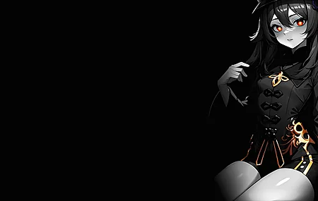 原神 胡桃  长发 嘴唇 头发 大腿 黑暗背景 动漫 动漫女孩 帽子  电脑壁纸 4K壁纸