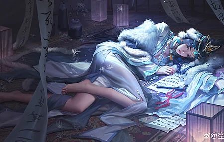 游戏 女孩 角色 长发 躺着 侧躺 三国杀 立绘 电脑壁纸 4K壁纸