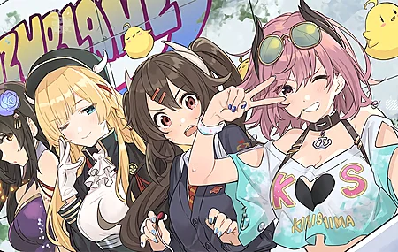 和平标志 长发 辫子 涂鸦 帽子 项链 喇叭 动漫女孩 手套 自拍 双胞胎  电脑壁纸 4K壁纸