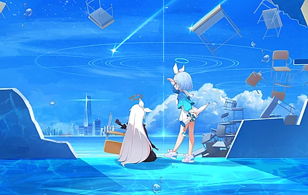 女学生 女孩 短发 长发 蓝色档案 光环 水手制服 动漫女孩 动漫游戏 云 校服 椅子 萝莉   电脑壁纸 4K壁纸