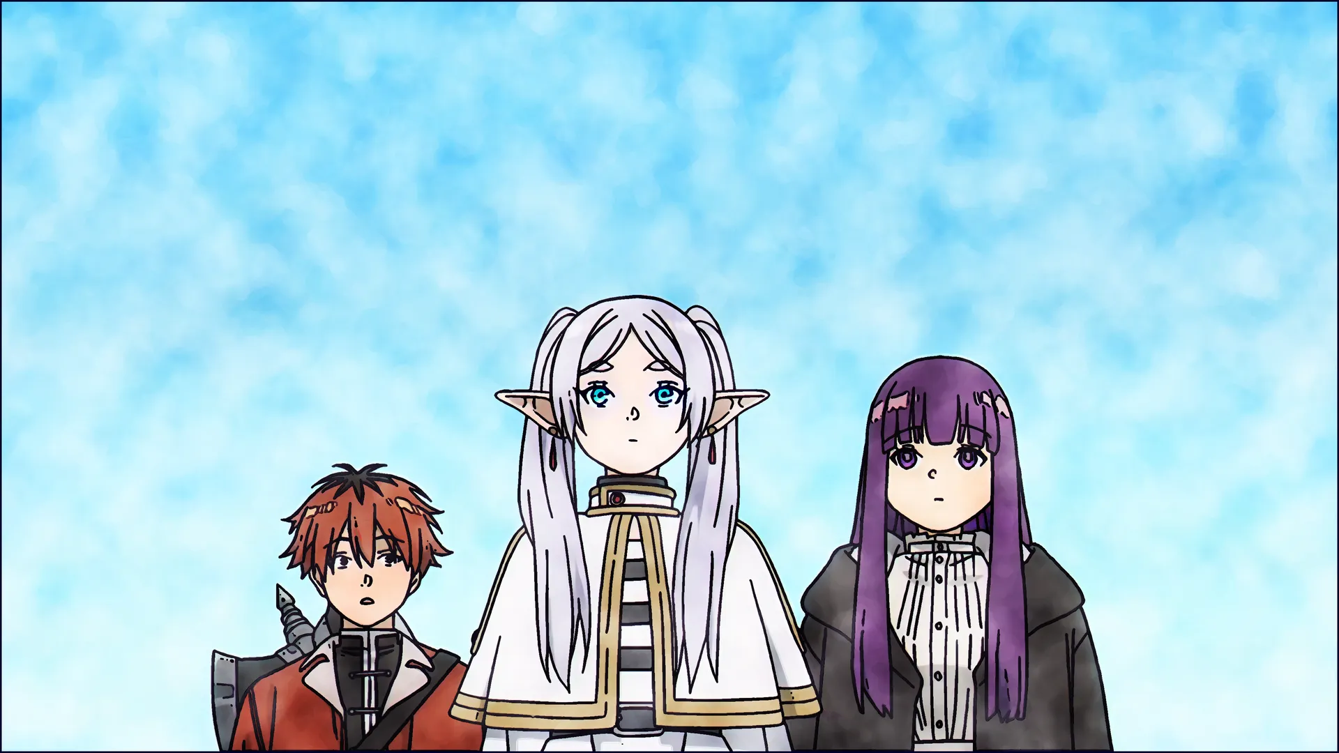 长发 动漫 动漫女孩 动漫男孩 耳环 简单背景 制服 极简主义 双胞胎 尖耳朵  电脑壁纸 4K壁纸