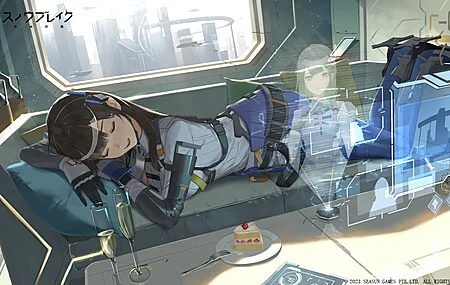 闭上眼睛 侧躺 长发 盘子 室内 女性 睡觉 蛋糕  动漫女孩 枕头 饮料 香槟 窗户 城市 建筑 沙发   电脑壁纸 4K壁纸