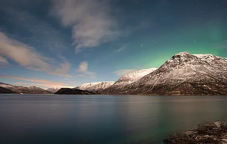 自然 景观 云 天空 山脉 岩石 水 河流 极光 挪威  电脑壁纸 4K壁纸
