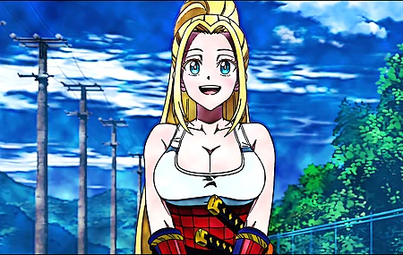 长发 金发 蓝眼睛 女人 动漫女孩 云 天空 武士刀  电脑壁纸 4K壁纸