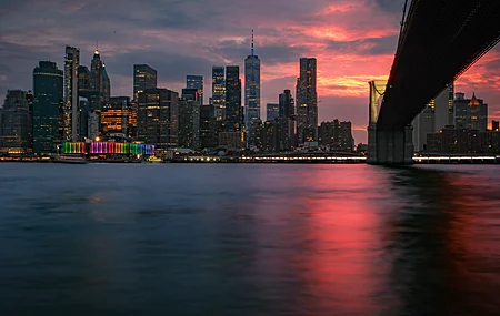 景观 城市 城市景观 建筑 公寓 水 河流 日落 灯光 桥梁 云 天空  电脑壁纸 4K壁纸