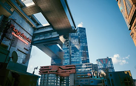 赛博朋克 城市 建筑 游戏 艺术 标志 电子游戏 天空 云 阳光  电脑壁纸 4K壁纸