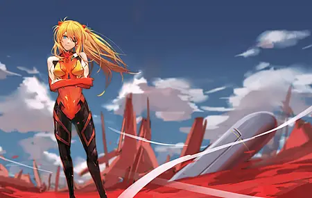 长发 曲线 红发 霓虹创世纪福音 女郎 动漫女孩 云 明日香  动漫  电脑壁纸 4K壁纸