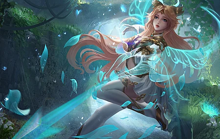 幻想女孩 蓝眼睛 艾琳 王者荣耀 游戏 女孩 蝴蝶 花园 弓箭 白丝袜 白手套 蝴蝶 裙子 幻想艺术 花瓣  电脑壁纸 4K壁纸