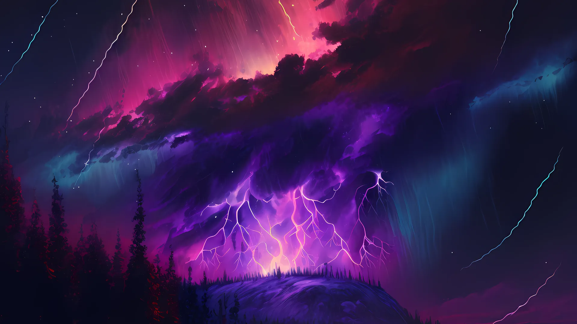  紫色背景 闪电 AI艺术 手机壁纸 4K壁纸