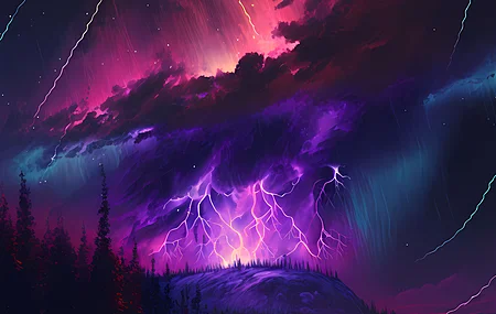  紫色背景 闪电 AI艺术 手机壁纸 4K壁纸