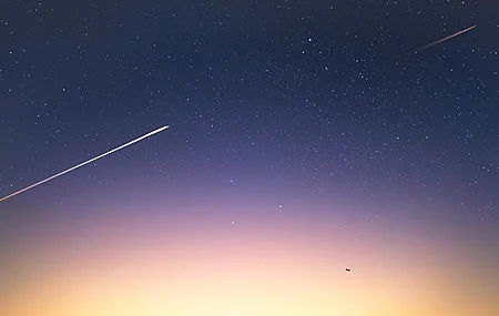 摄影 黄昏 夜晚 夜晚 天空 星星 繁星之夜 太空 自然 陨石 流星 日落 轨迹 飞机  4K壁纸
