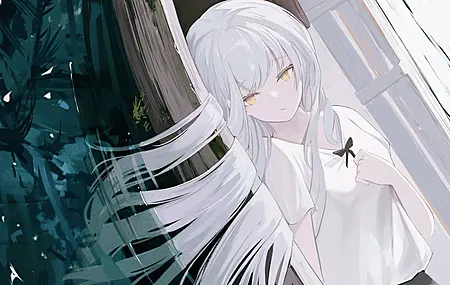 白发 长发 仰卧 躺着 船 湖 动漫女孩 水  4K壁纸