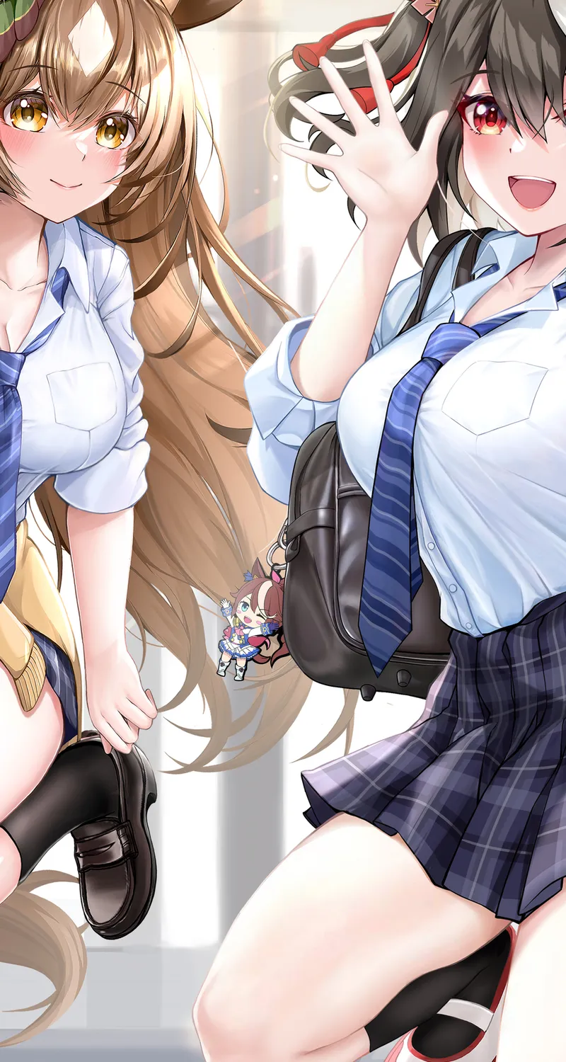  短发 长发 深色头发 动漫 漂亮 动漫女孩 校服 兽耳 赛马娘 黑发 AI艺术  手机壁纸 4K壁纸