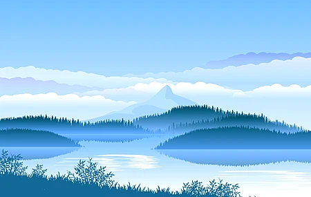 早晨 山顶 湖泊 天空 AI艺术 矢量 ,4K壁纸